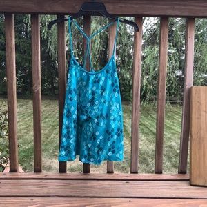 Braided racer back print tank top, size small.